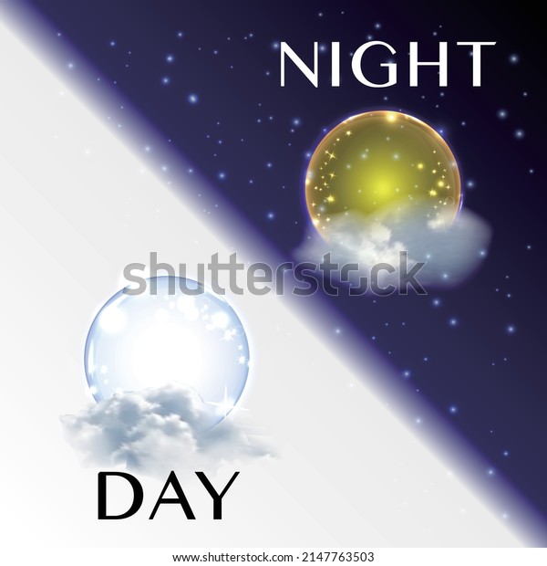 Day Night Concept Sun Cloud Moon Stock Vector (Royalty Free) 2147763503 ...