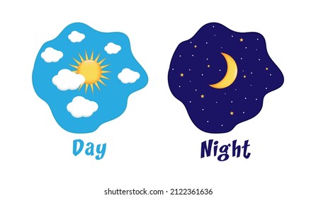 Day night concept, sun and moon, day night icon vector illustration in flat design