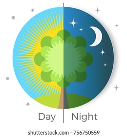 Day and night conceptual vector illustration depicted on Earth globe