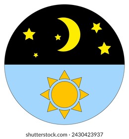 Day and night creation. Sun, moon, stars in sky. Celestial cycle. Vector illustration. EPS 10.