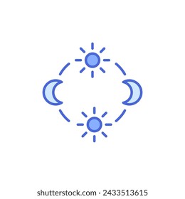 
day and night cycle icon, movement path of the sun and moon icon. Circle with sun and moon arrows. Editable vector sign.