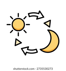 Day and night cycle with sun and moon phases simultaneously on a simple background