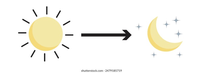 Day and night, dark and light modes. Screen modes icons set. Screen brightness and contrast level control icons. Day night switch. Vector Illustration