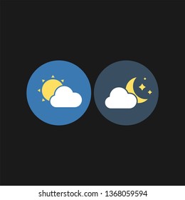 Day and night flat vector icons. Sun and moon flat vector icons. Time of day flat vector icons