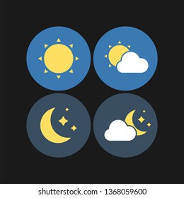 Day and night flat vector icons. Sun and moon flat vector icons. Time of day flat vector icons