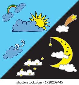 Day and Night Harmony: Experience the seamless transition between day and night in this captivating hand-drawn vector. Ideal for projects seeking to capture the beauty and balance of nature's cycles