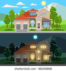 Day And Night House Illustration