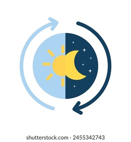 Day and night icon. Sun and moon cycle arrow sign. Natural, cycle, contrast, season concepts. Flat modern vector design isolated illustration.