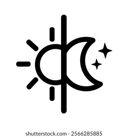 Day and night icon. Sun and moon sign. Natural, cycle, contrast, season concepts. Outlined modern vector design isolated illustration.