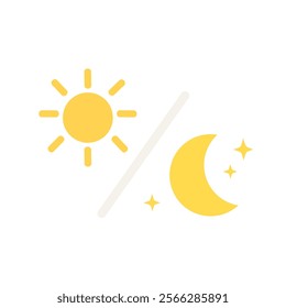 Day and night icon. Sun and moon sign. Natural, cycle, contrast, season concepts. Flat modern vector design isolated illustration.