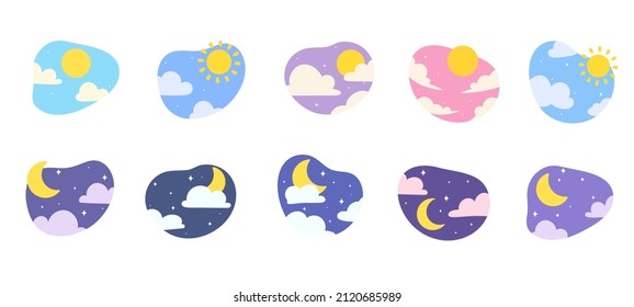 Day night icon vector. cloudy sunlight during the day and the moonlight in the starry sky - Shutterstock ID 2120685989