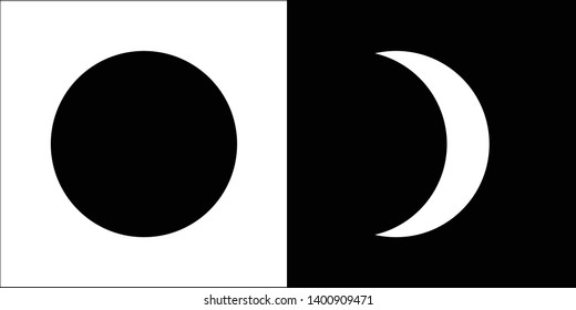 Day and Night icon for web and app. The sun on white background and the moon on black background.