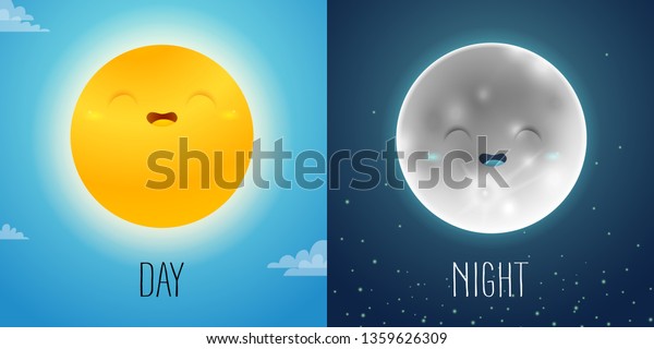 Day Night Illustration Cute Sun Moon Stock Vector (Royalty Free ...