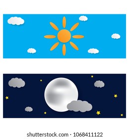 Day and night illustration. Sky background