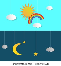 Day and night illustration. Sky background