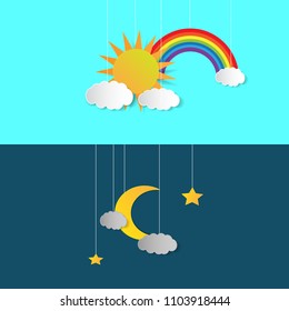 Day and night illustration. Sky background