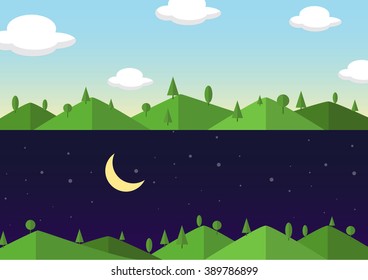 Day and night landscape background vector