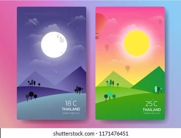 Day Night Landscape Illustration Sunmoonhillsstarcloudsweather Appuser ...