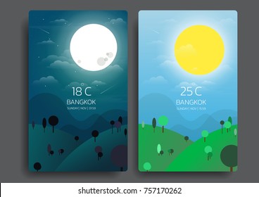 Day Night Landscape Illustration Sunmoonhillsstarcloudsweather Appuser ...