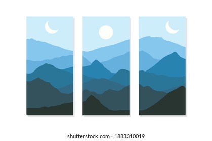 Day and night landscape, mountain Landscape with moon,sun, illustration vector-flat design