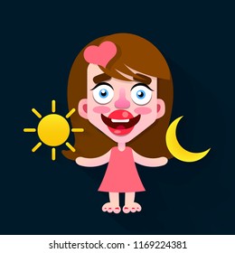 day and night long shadow flat, vector illustration