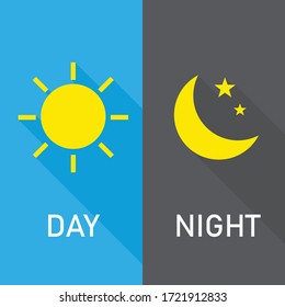 day and night long shadow. The sun and moon with stars sign. Vector illustration in flat design. isolated on white background.