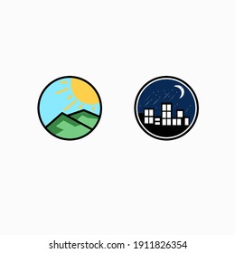 diseño vectorial de iconos de mascota de día y noche