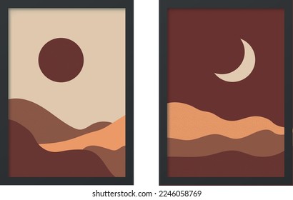 Day and Night minimalist style, abstract design with black frame 
