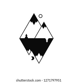 Day and night. Minimalistic vector flat mountains illustration. High quality