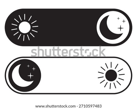 Day night mode buttons set icon vector, light dark color scheme theme toggle switch ui interface elements graphic illustration, black white flat modern design, on off sleep web line art