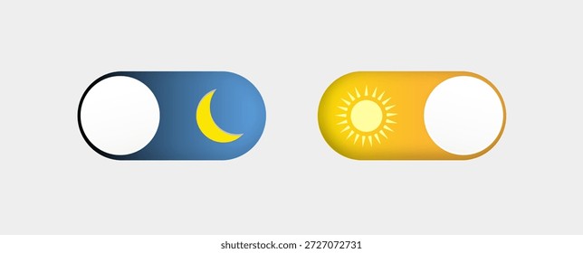 Modo día y noche. Modo oscuro y modo de luz. Conjunto de Botón moderno. Botón de interruptor de diseño de materiales. Vector