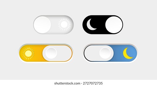 Modo día y noche. Modo oscuro y modo de luz. Conjunto de Botón moderno. Botón de interruptor de diseño de materiales. Vector