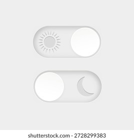 Modo día y noche. Modo oscuro y modo de luz. Conjunto de Botón moderno. Botón de interruptor de diseño de materiales. Vector