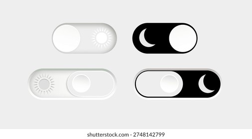Day and night mode. Dark mode and light mode. Modern button set. Material design switch button. Vector illustration