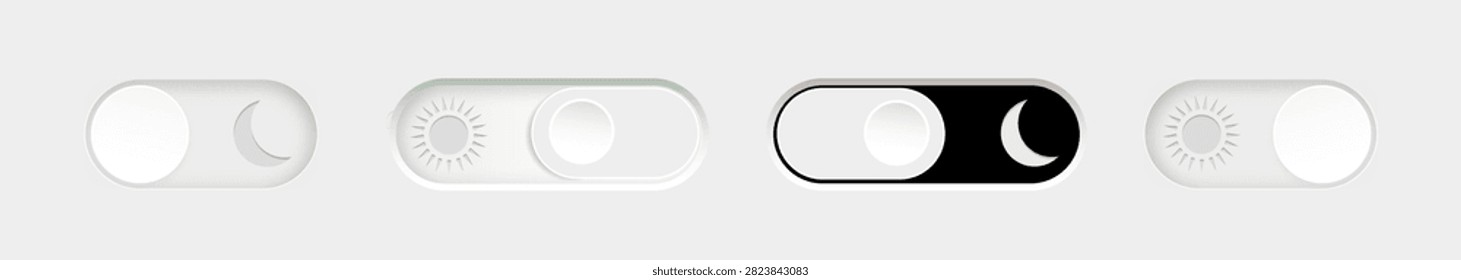 Day and night mode. Dark mode and light mode. Modern button set. Material design switch button. Vector