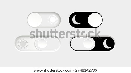 Day and night mode. Dark mode and light mode. Modern button set. Material design switch button. Vector illustration