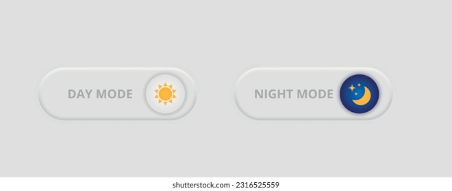 Day night mode icon for application. Dark mode switch. Frontend control realistic vector illustration on white