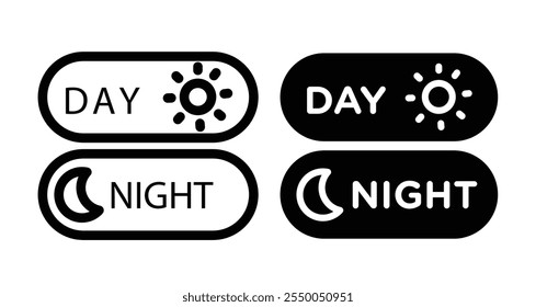 Day and night mode Icon set in black filled and line.