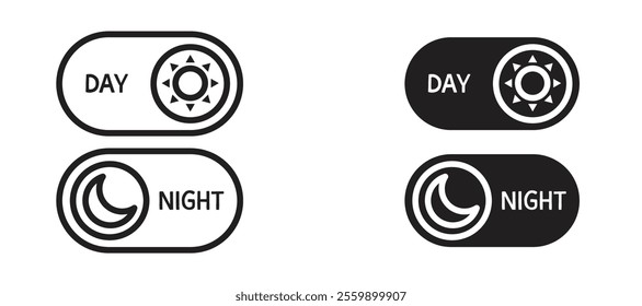 Day and night mode Icon set in black color for ui designs