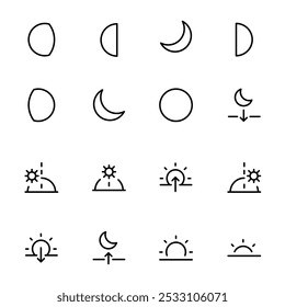 Day and night mode icon, sun, moon icon. flat vector illustration, graphic, editable stroke. Suitable for website design, logo, app, template, and ui ux.