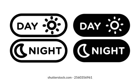 Day and night mode Icons. black and white vector illustration set.