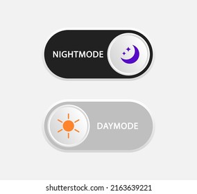Day and night mode switch. On and Off toggle switch. Light and dark mode buttons for web design, mobile app, mobile UI. Vector illustration.