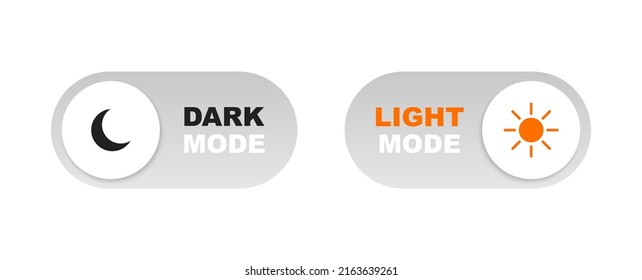 Day and night mode switch. On and Off toggle switch. Light and dark mode buttons for web design, mobile app, mobile UI. Vector illustration.