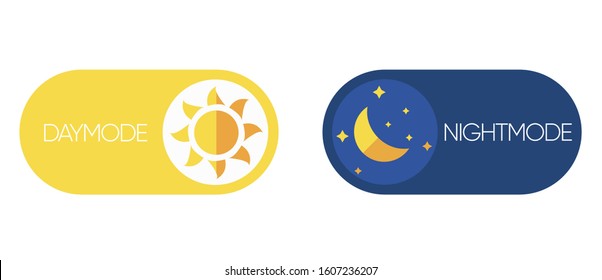 Day and Night mode switch. Sun and Moon. Light filter toggle button. Sleeping mode turn on, off. On Off Switch. Light and Dark Buttons.