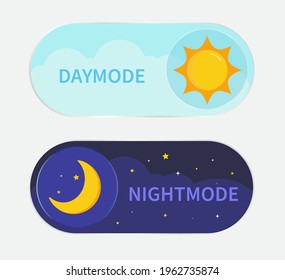 Day and night mode switch sun and moon button. Design for website and application. Vector illustration.
