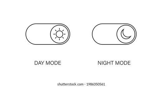 Day and night mode switch vector line icons isolated on white background. Dark and light mode icons. Mobile interface concept. Modes switch set. UI concept. Vector graphic EPS 10