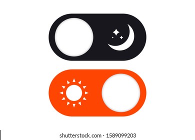 Day and Night Mode Switcher. On Off Switch Element for Mobile App, Web Design, Animation. Light and Dark Buttons. Switch to dark or light mode. Light and Dark Buttons