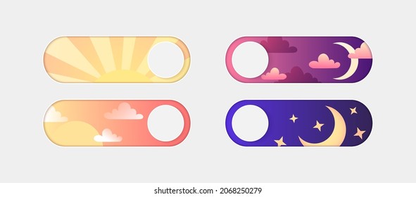 Day   Night Mode Switcher  On   Off toggle buttons for Phone Screens  UX UI design for interface  Vector illustration isolated light background 