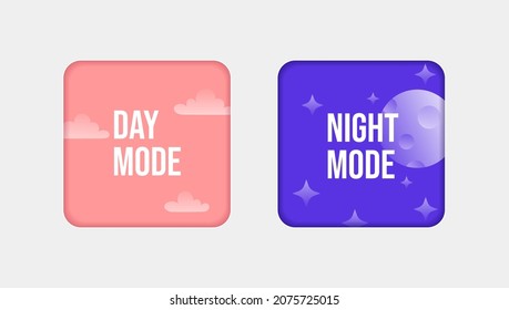 Day and Night Mode Switcher, On and Off toggle buttons for Phone Screens. UX UI design for interface. Vector illustration isolated on light background 