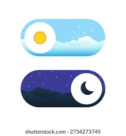 Day and night mode switcher. Switch On Off to dark or light mode. Stock Vector